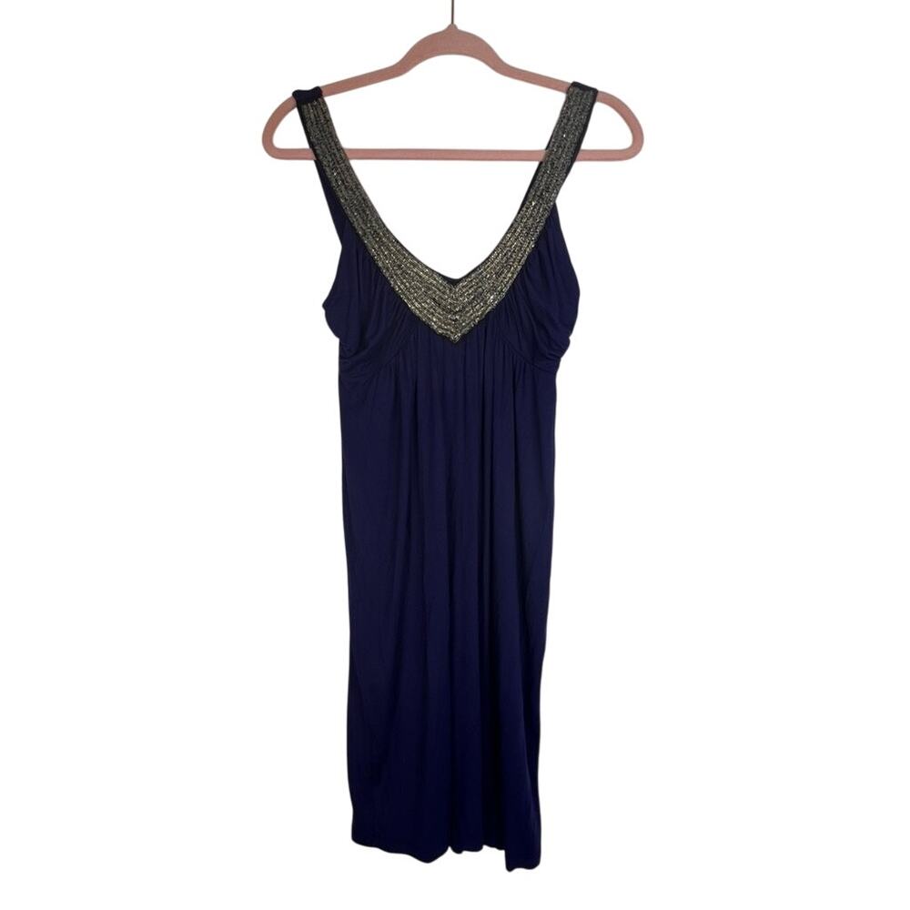 NWT Luna Navy Blue Beading V-neck Bodycon Stretch Y2K Sexy Mini Dress